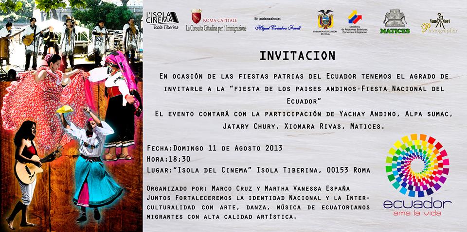 11 Agosto Fiesta de la Independencia del Ecuador en la Isola del Cinema Roma